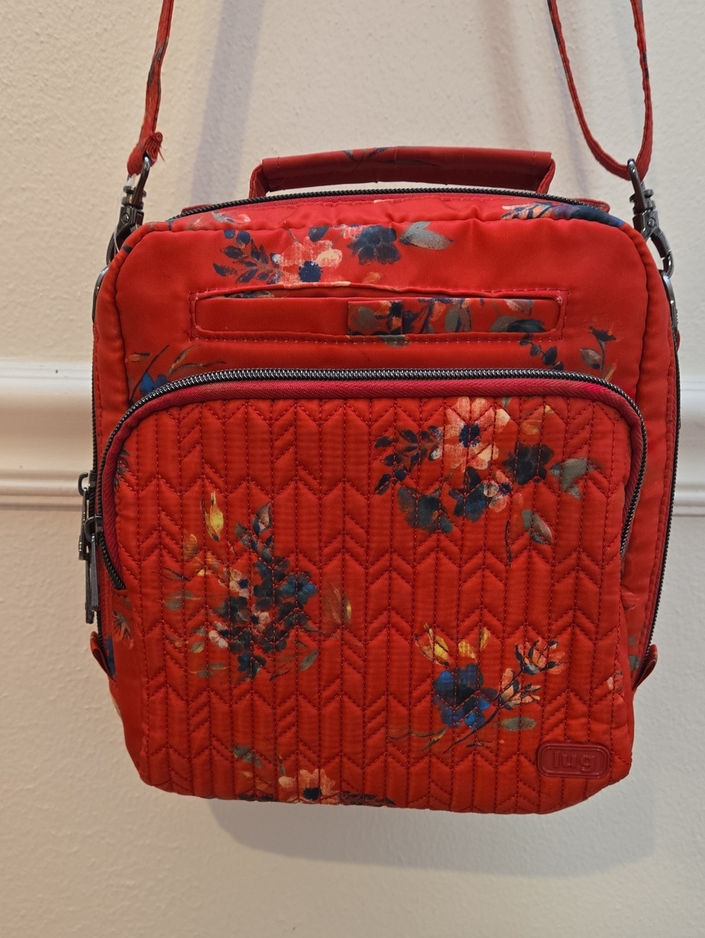 lug Red Quilted Floral Crossbody Bag